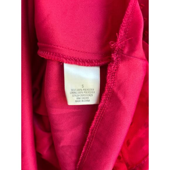 Mi Ami Womens Mini Dress Clip Dot Tiered Ruffle Neck Long Sleeve‎ Red Small - Picture 6 of 6